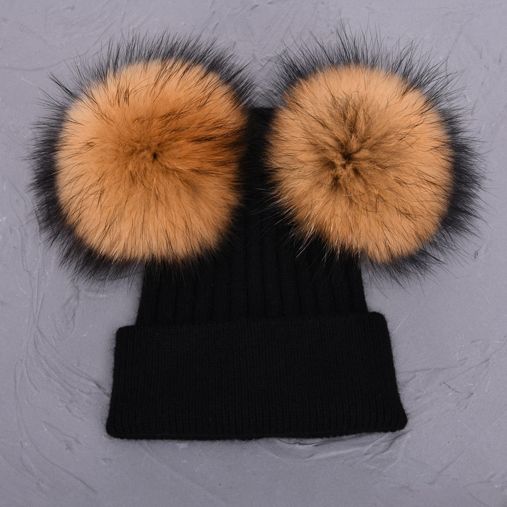 Double Fur Pompom Hat