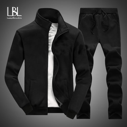 Mens Casual Zipper Jackets+Pants 2 Pieces Sets