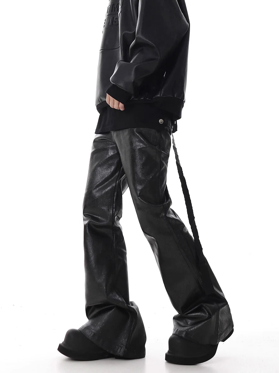 Mens REDDACHiC Black Wax Coated Flare Jeans