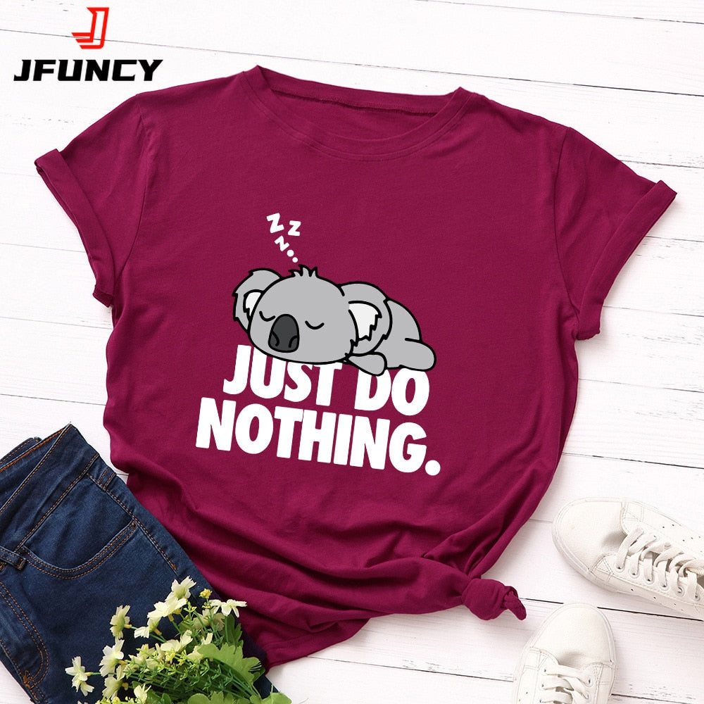 Women JFUNCY 2023 Lazy Koala Printed Graphic T Shirt