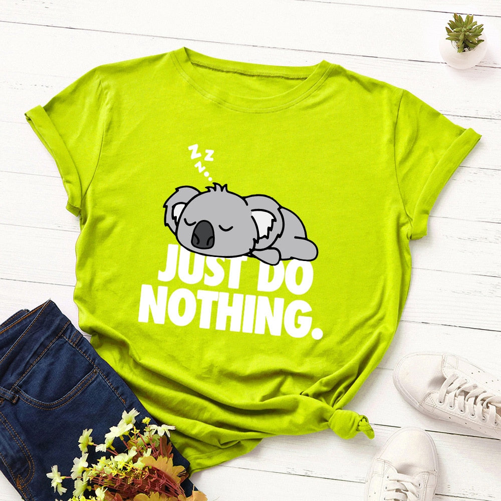 Women JFUNCY 2023 Lazy Koala Printed Graphic T Shirt