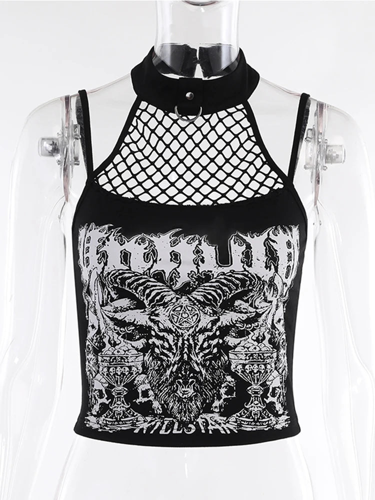 Womens InsGoth Gothic Punk Tank Tops Mall Goth Grunge Print