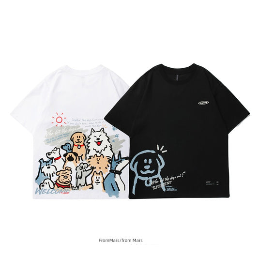 Unisex Harajuku Style Printed Short-Sleeved National Fashion Brand Couple Cartoon