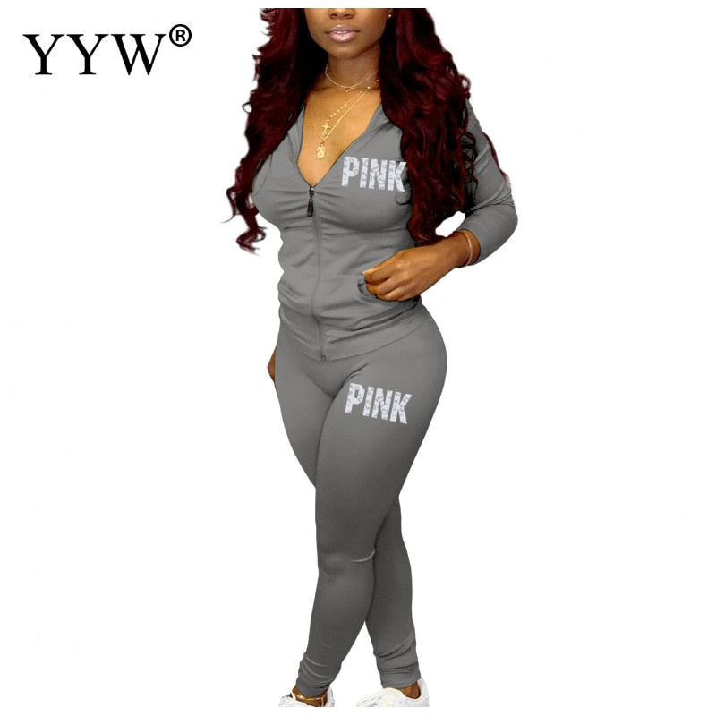 Women New Spring Suits PINK Letter Print Tracksuits 2 Piece Sets Street Hoodies Tops + Jogger Set Casual 2PCS Outfits Sweatsuits