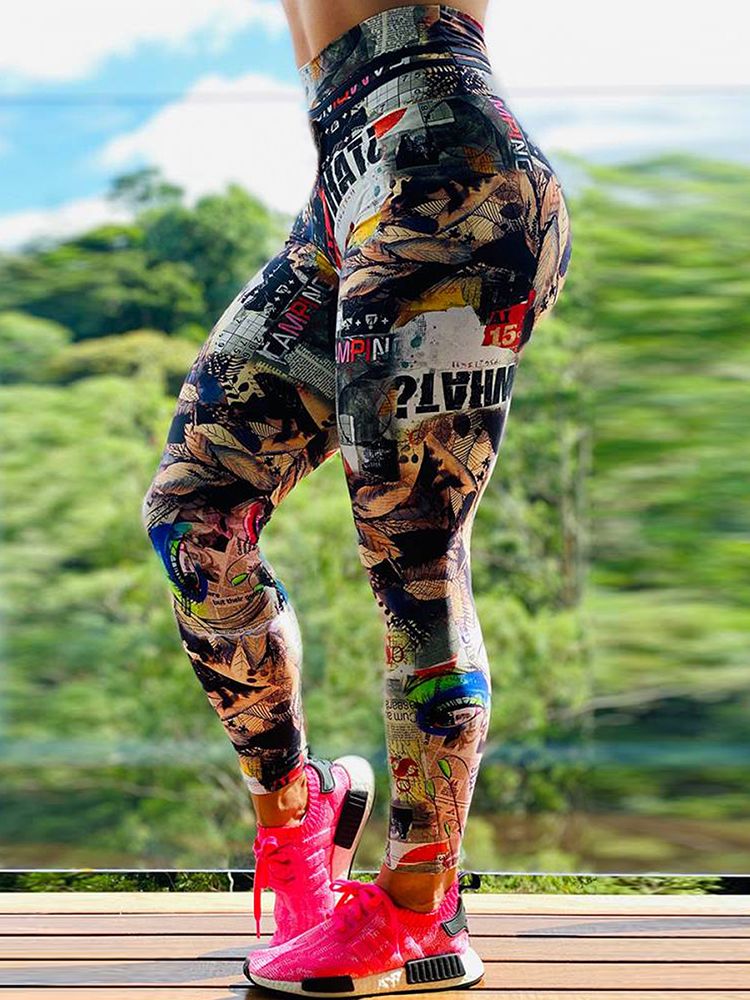 Women's Casual Slim Iridescent Reflective Material Printed Fitness Leggings