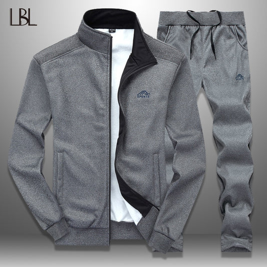 Mens Spring Two PCS Sweat Suit Zipper Jacket+Sweatpants Male Brand Clothing