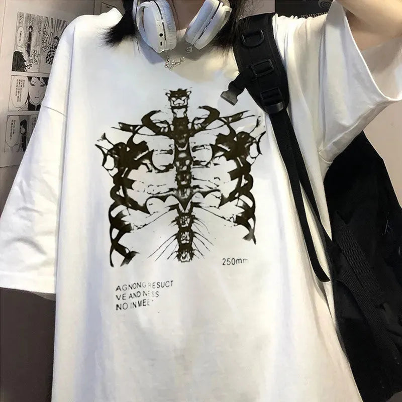 Men Skeleton Grunge Print Tshrits Y2k Harajuku Punk Hip Hop Goth Clothes