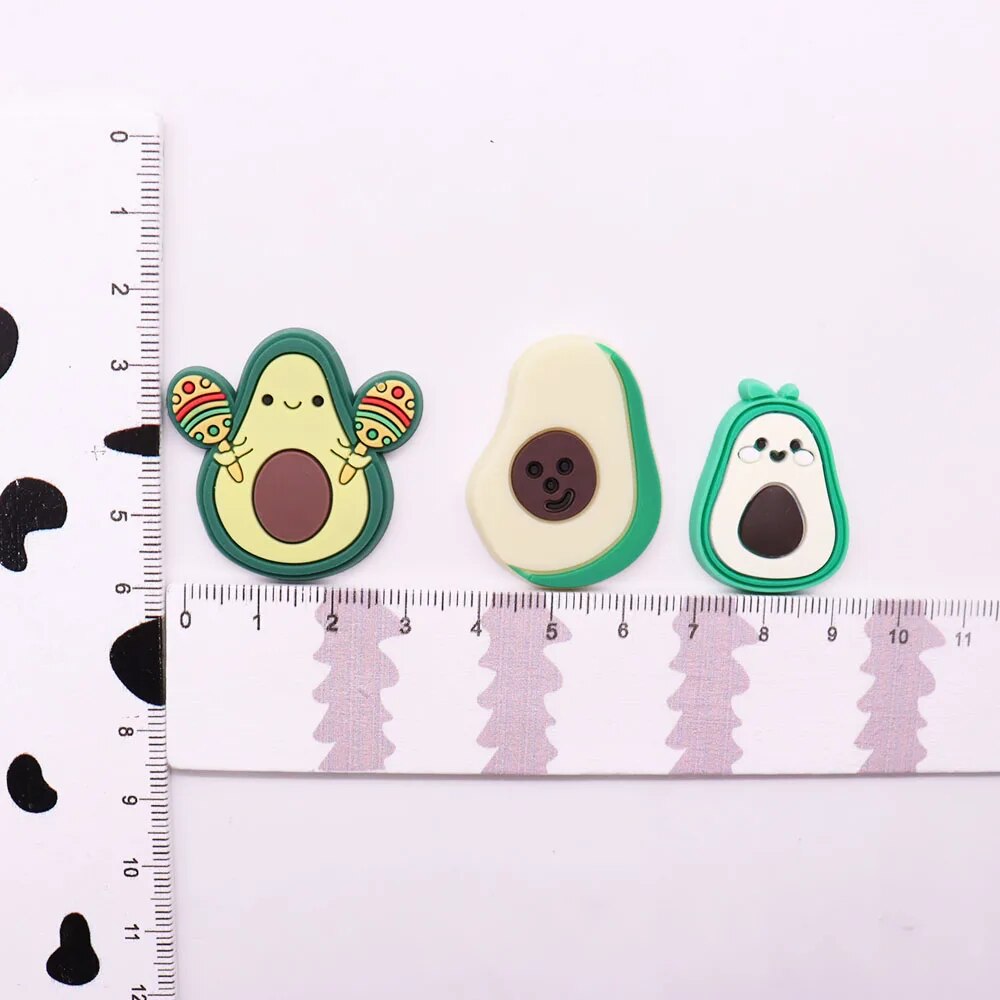 1PCS PVC Cute Cartoon Shoe Charms Kawaii Fruit Avocado Rattles Croc Jibz