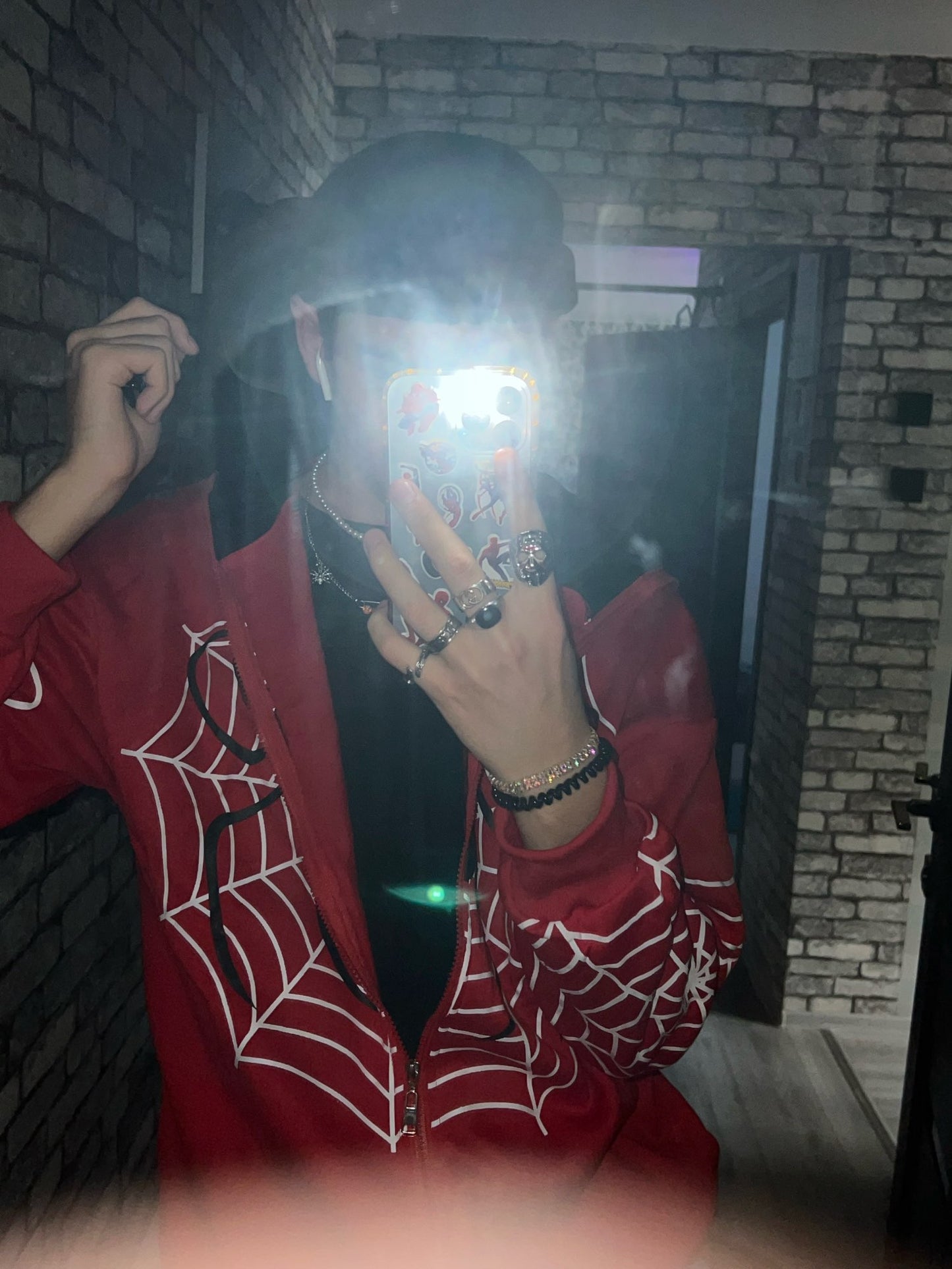 Spider Web Graphic Hoodies Men