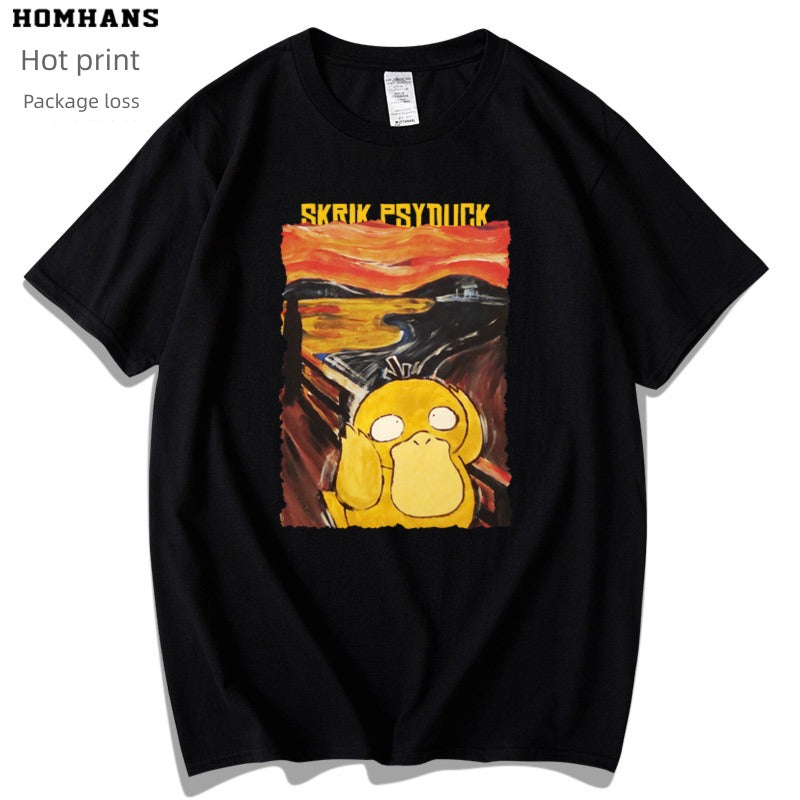 Mens Super Popular Painting Short-Sleeved Couples Psyduck