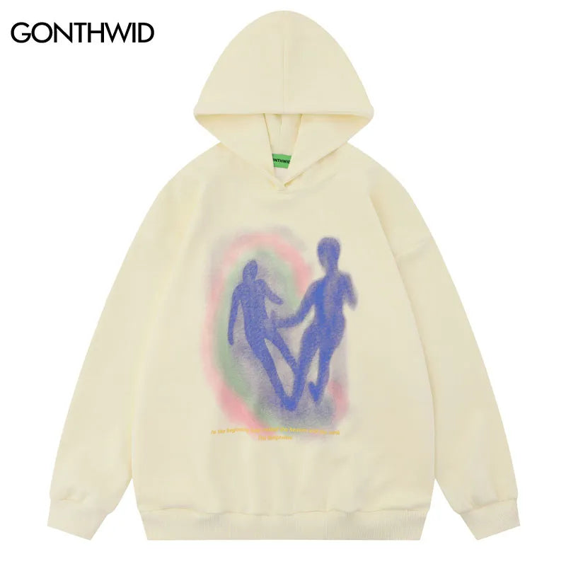 Mens Hip Hop Graphic Abstraction Shadow Print Hooded Sweatshirt