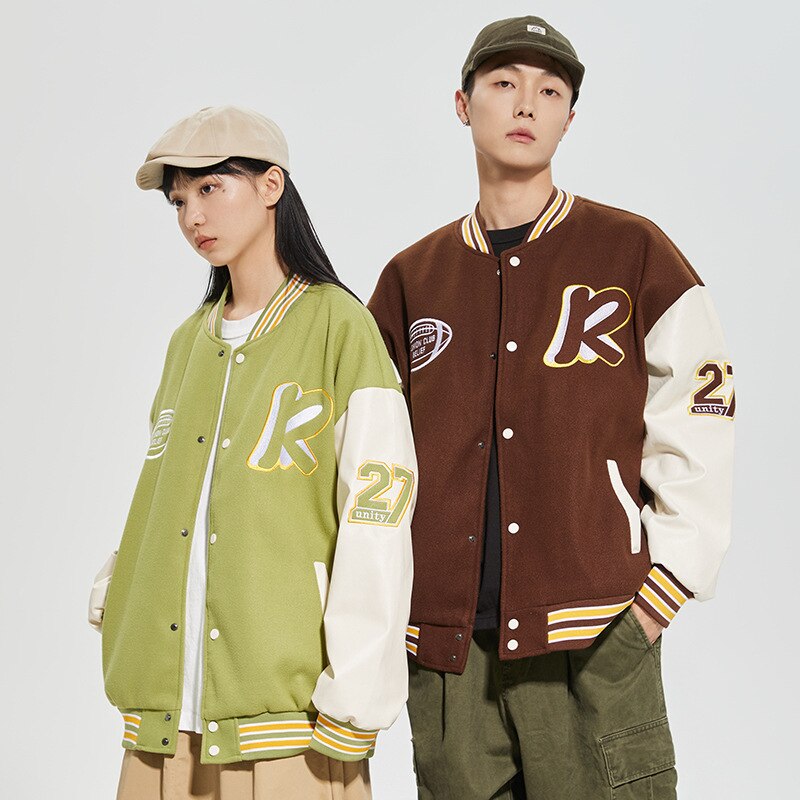 Oversize Unisex Baseball Letter Embroidery Streetwear Varsity Jackets