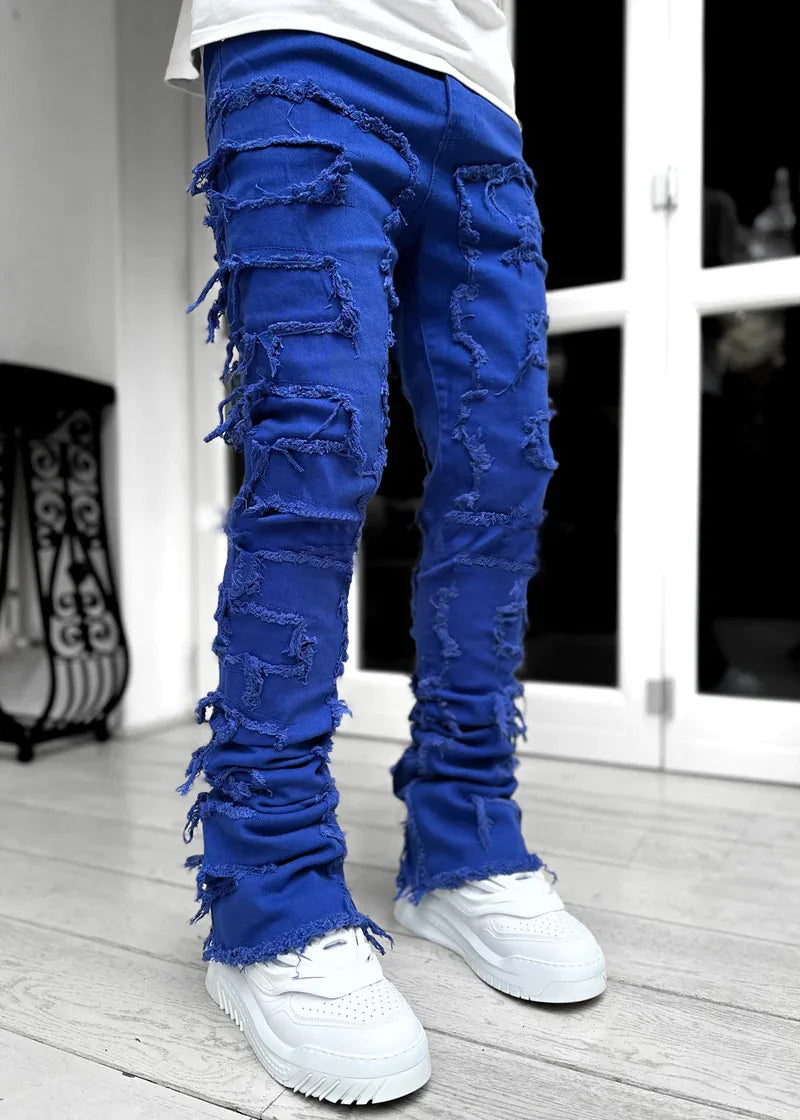 Mens Fashion Streetwear Stacked Jeans