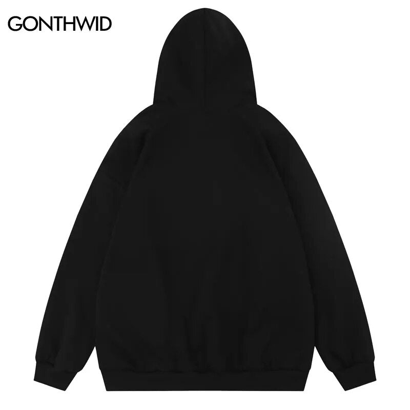 Mens Hip Hop Graphic Abstraction Shadow Print Hooded Sweatshirt