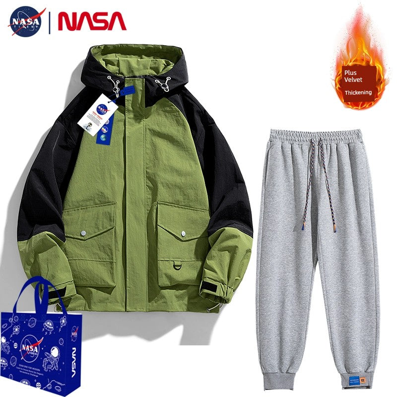 Unisex NASA Spring and Autumn Loose Outdoor Windproof Hooded Jacket