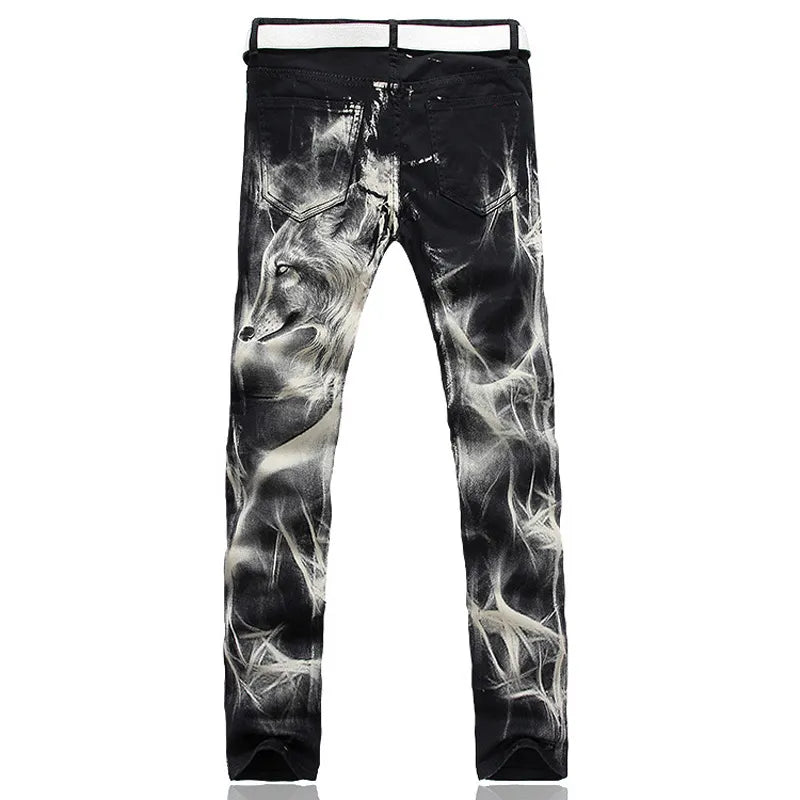 Men's fashion wolf  printed jeans