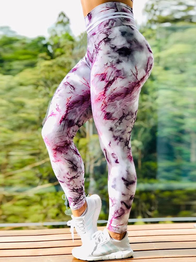 Women's Casual Slim Iridescent Reflective Material Printed Fitness Leggings