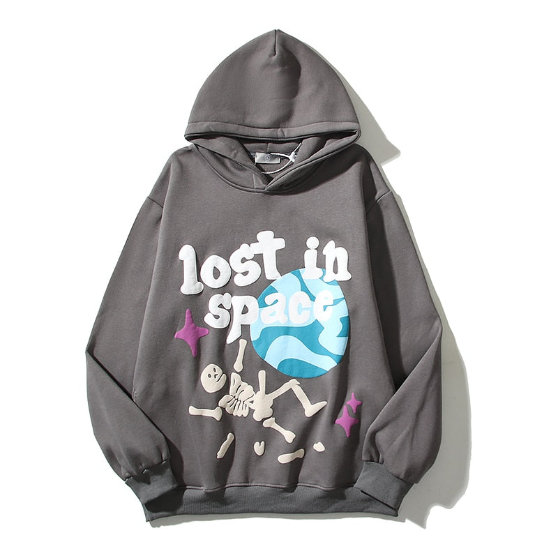 Retro Hip Hop Skull Letter Graffiti Fleece Hoodie