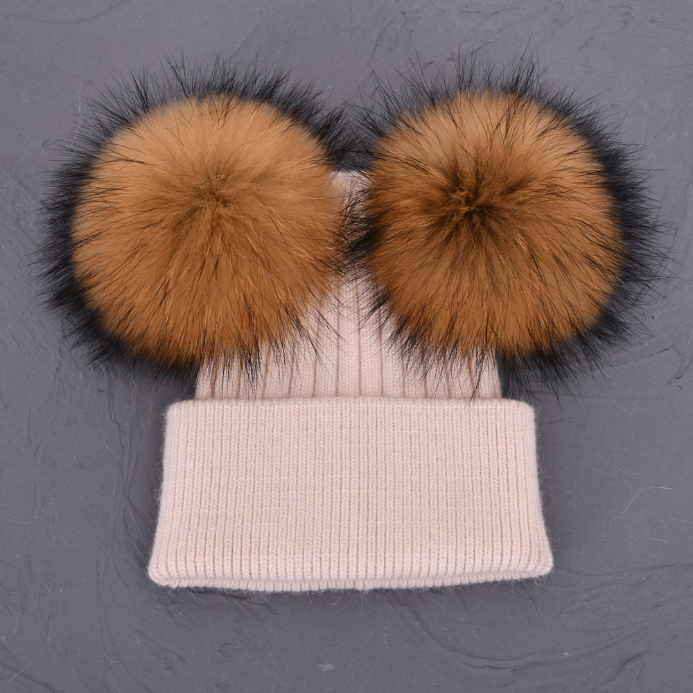 Double Fur Pompom Hat