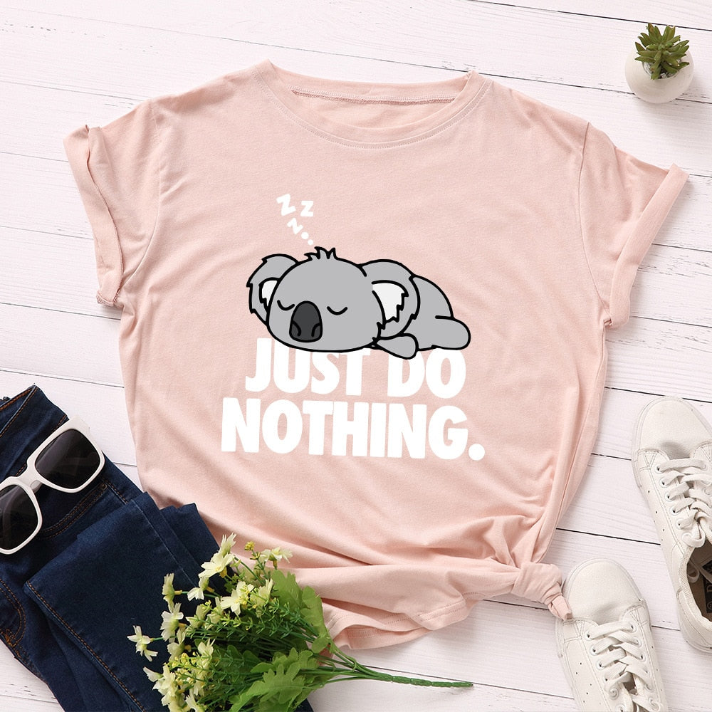 Women JFUNCY 2023 Lazy Koala Printed Graphic T Shirt