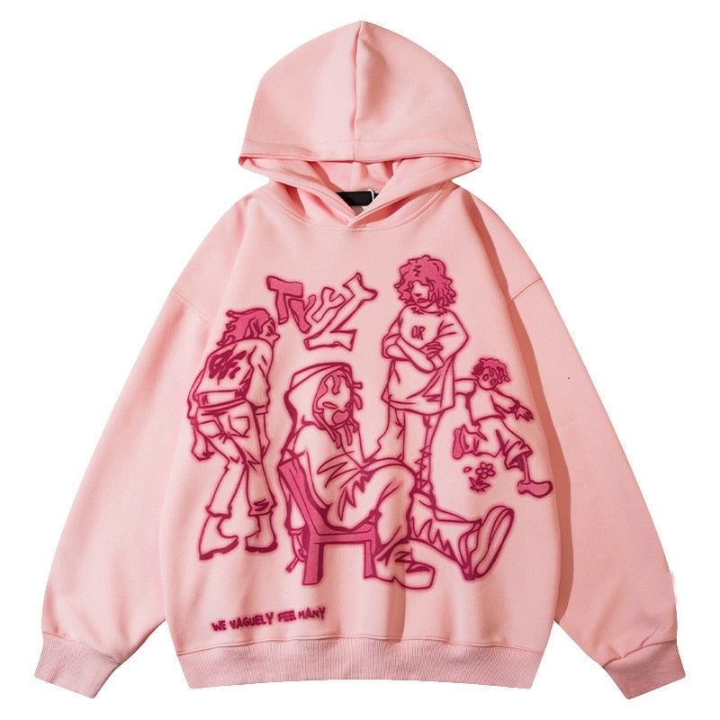 Womens Pink & Black Funny Cartoon Graphic Hoodie