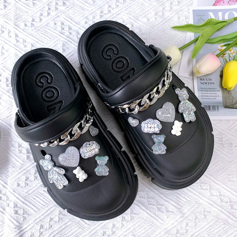 Girls Fashion Charms Clogs Thick Sole