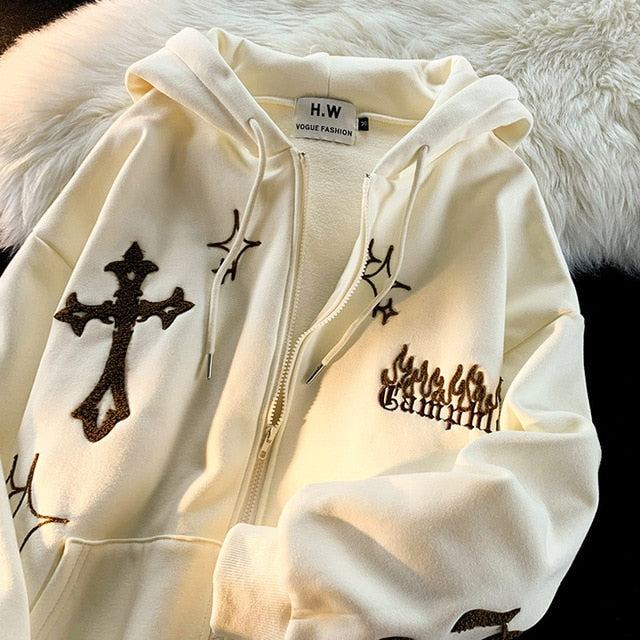 Womens Gothic Embroidery Retro Hoodie