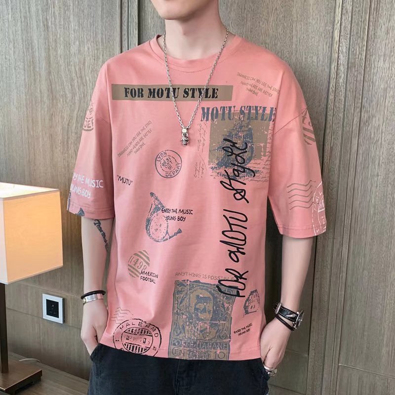 Mens Graphic Korean Print Short Sleeve Tee