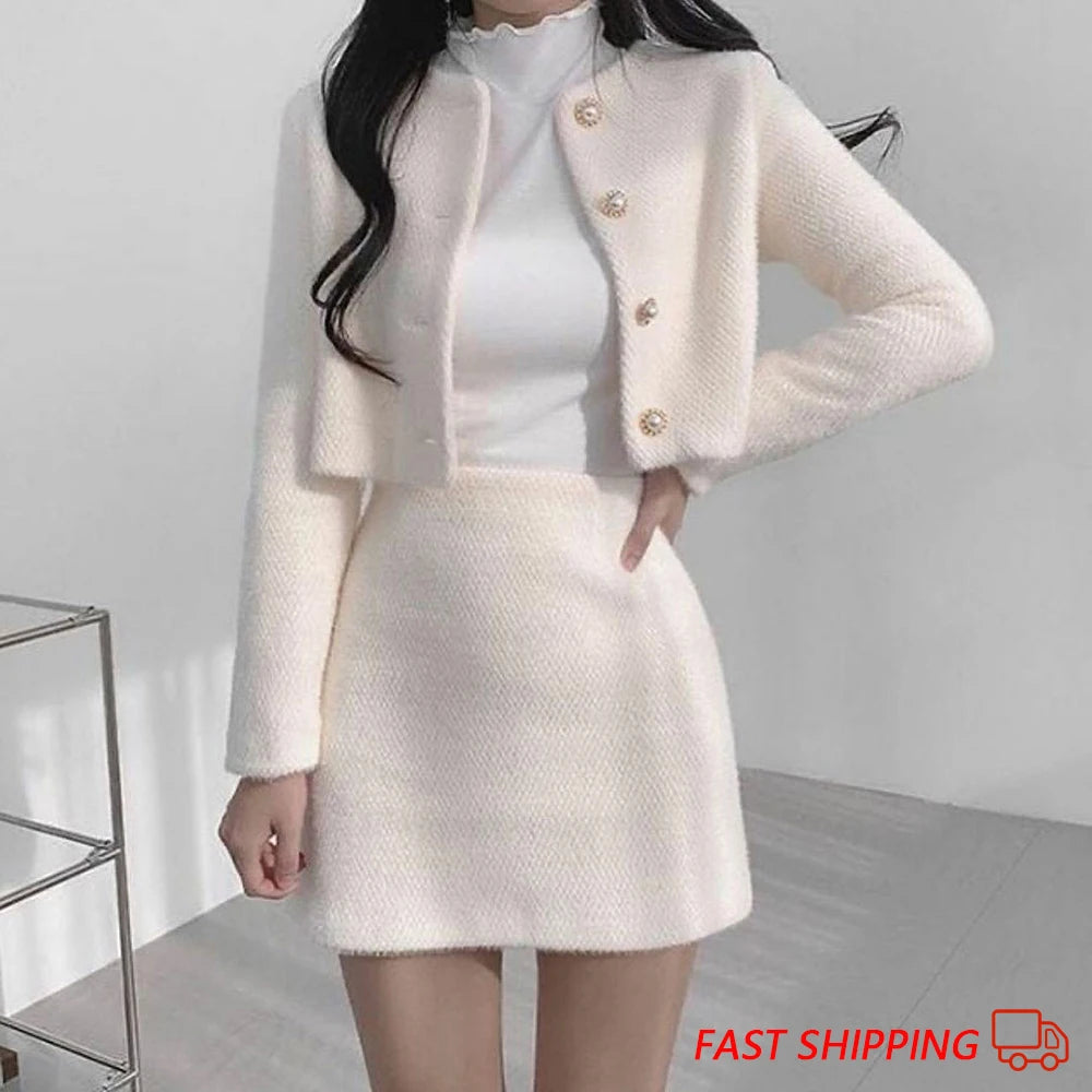 Womens  Fashion Sweet Mini Skirt Two-pieces Set