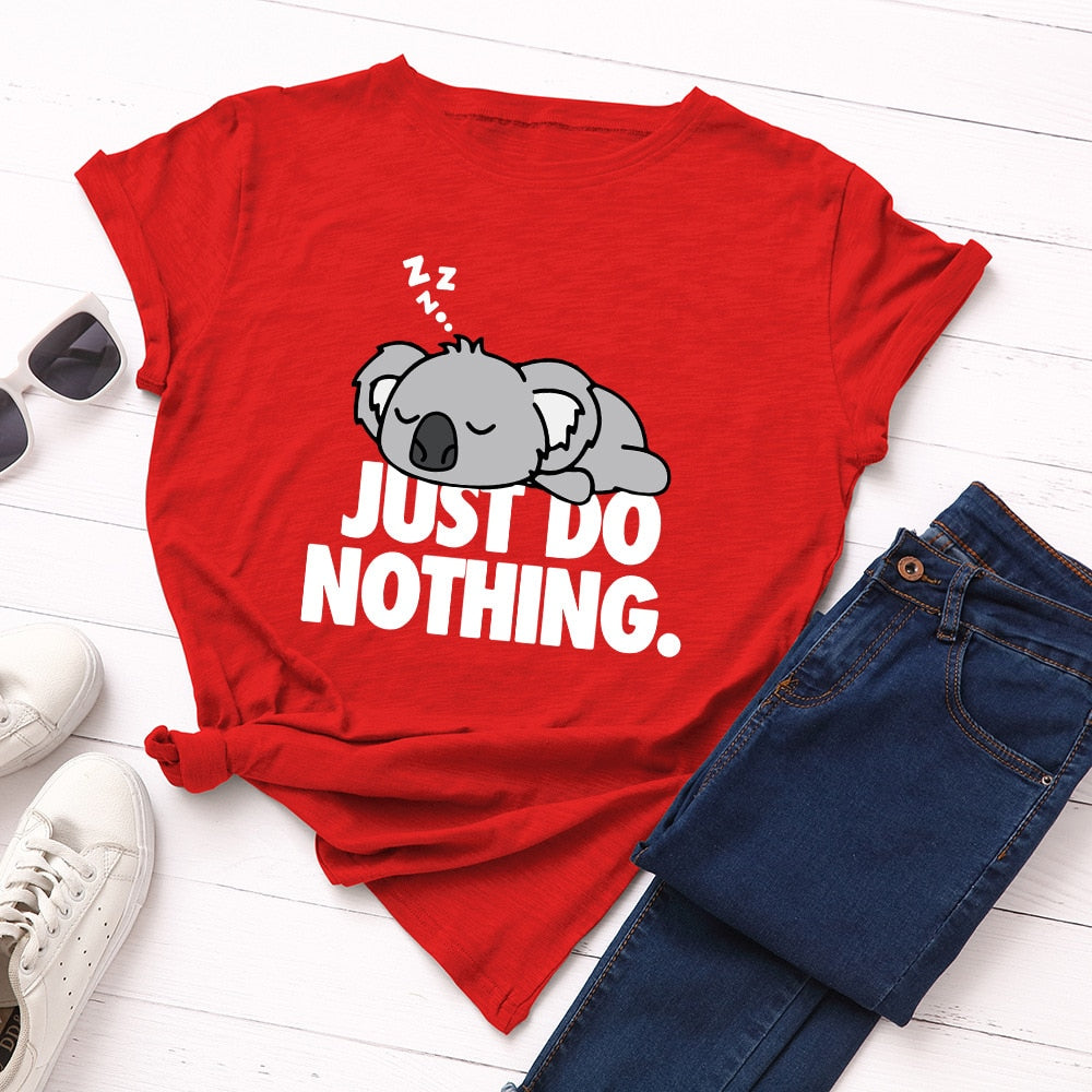 Women JFUNCY 2023 Lazy Koala Printed Graphic T Shirt