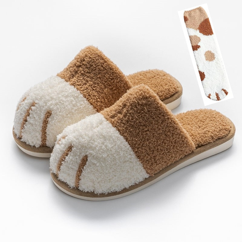 Women Winter Cute Cat Paw Designer House Fur Slippers