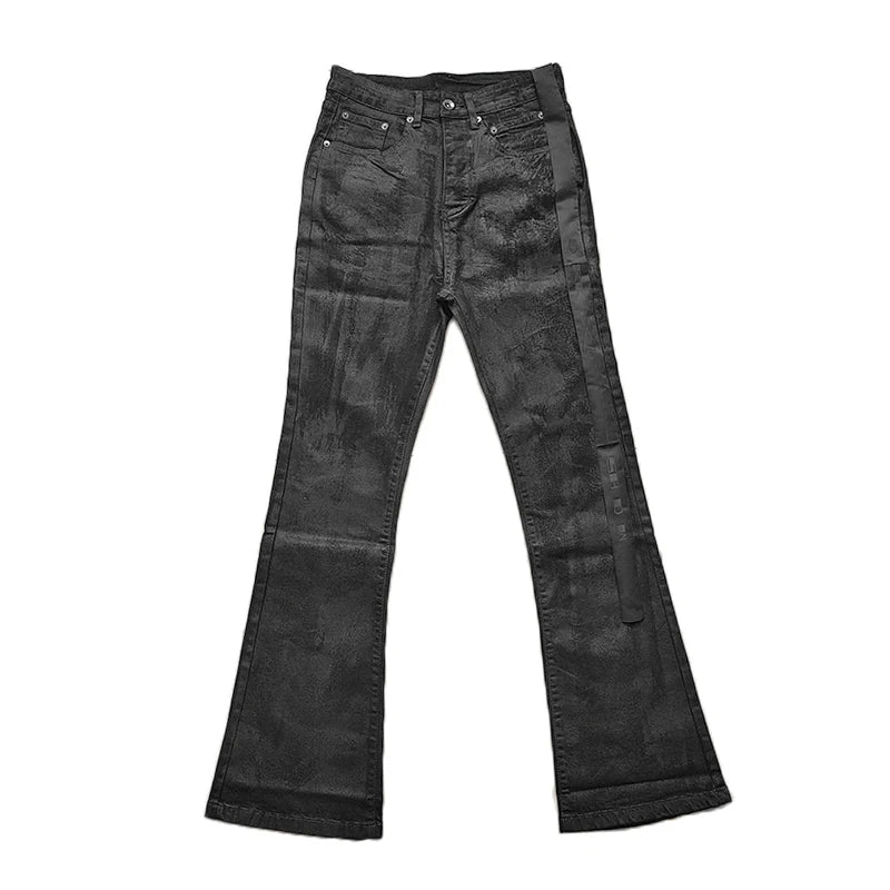 Mens REDDACHiC Black Wax Coated Flare Jeans