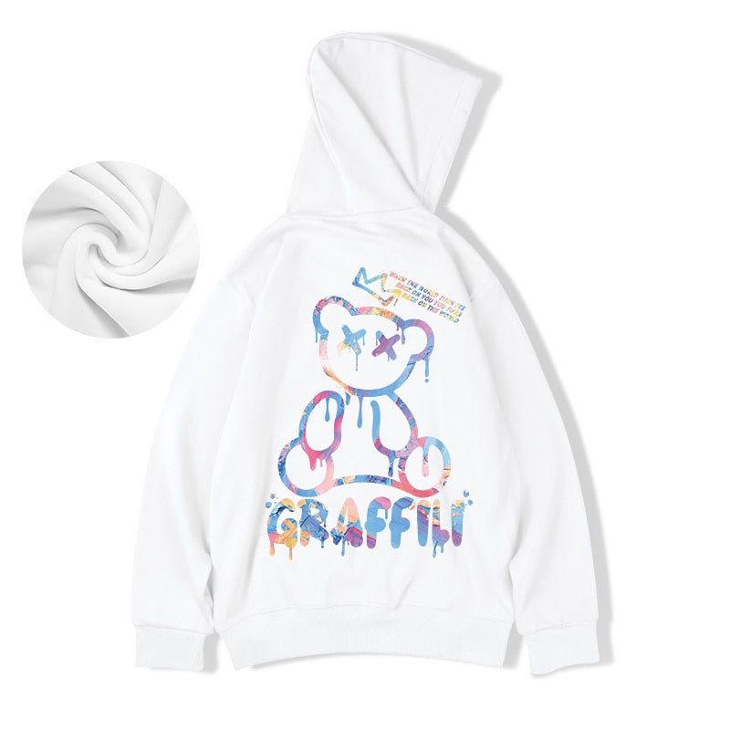 Graffiti Bear Print Men's Fleece Hoodie