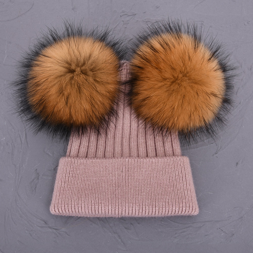 Double Fur Pompom Hat