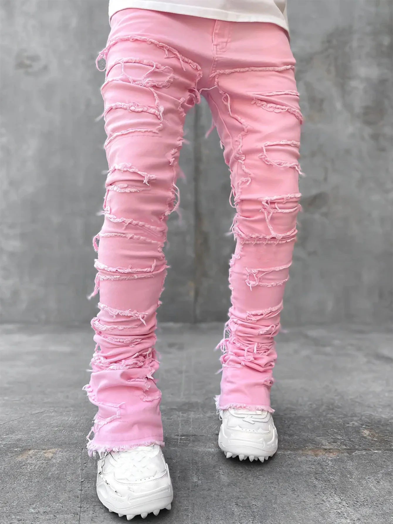 Mens Fashion Streetwear Stacked Jeans