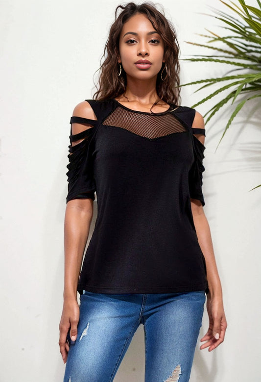 Womens Solid Color Long Sleeve Thin Fashion Lace V-neck Top T-shirt