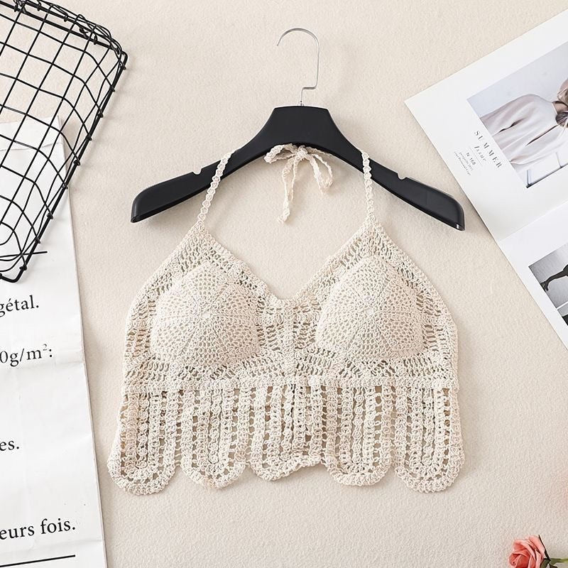 Women’s summer holiday beach tassels crochet bikini top