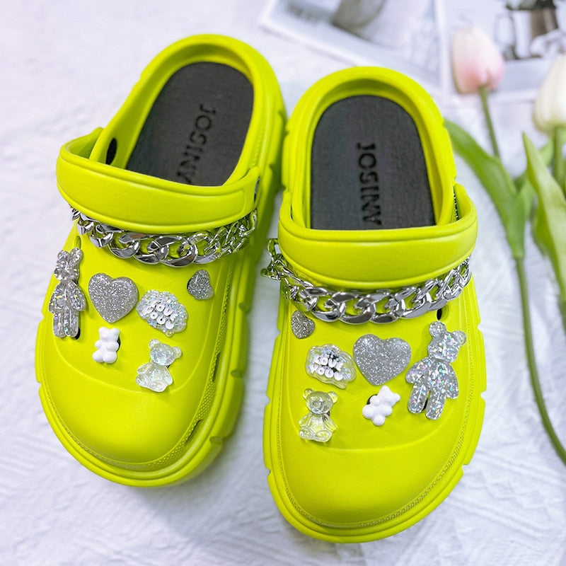 Girls Fashion Charms Clogs Thick Sole