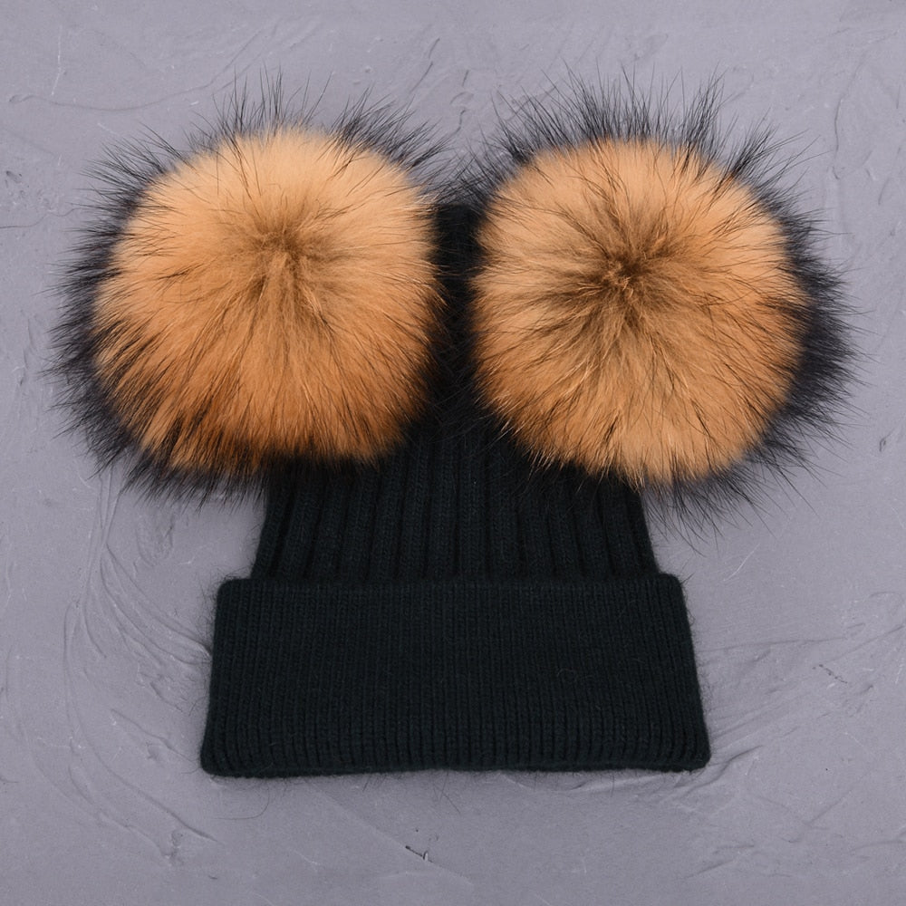 Double Fur Pompom Hat