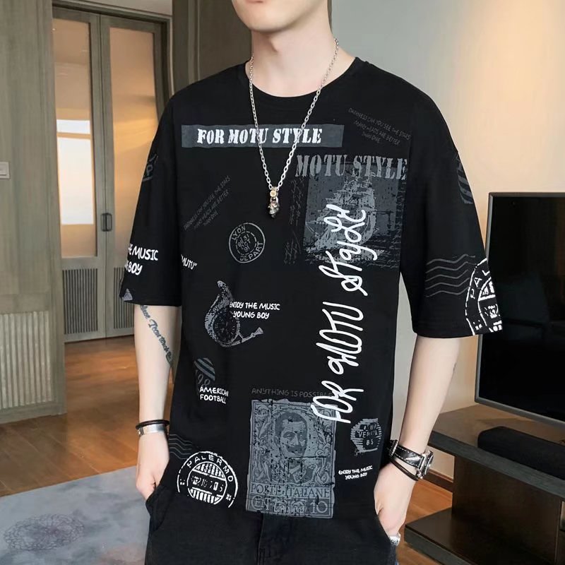 Mens Graphic Korean Print Short Sleeve Tee