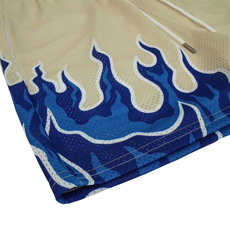 Mesh Breathable Men Flame Print Shorts