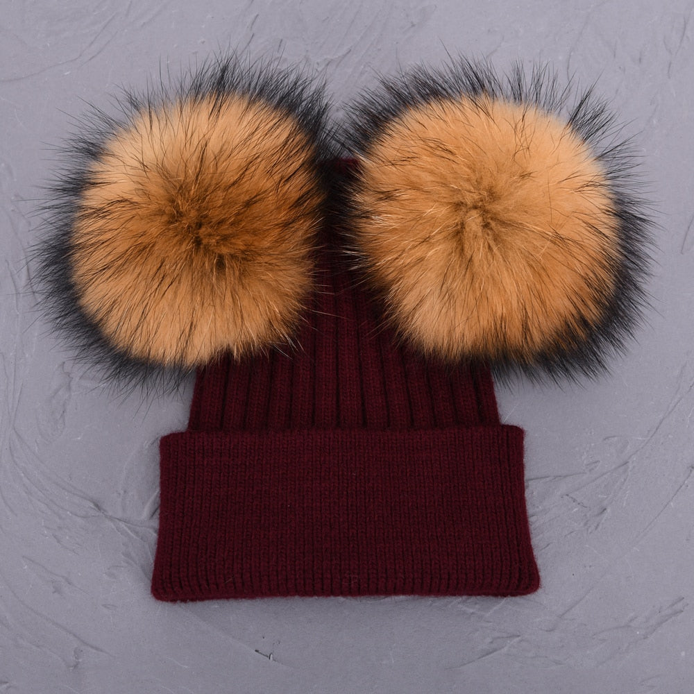 Double Fur Pompom Hat