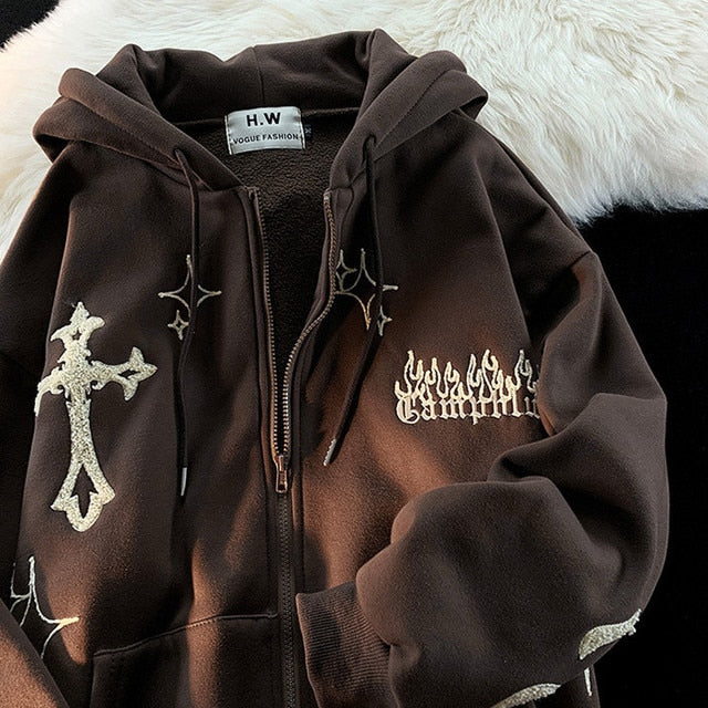 Womens Gothic Embroidery Retro Hoodie