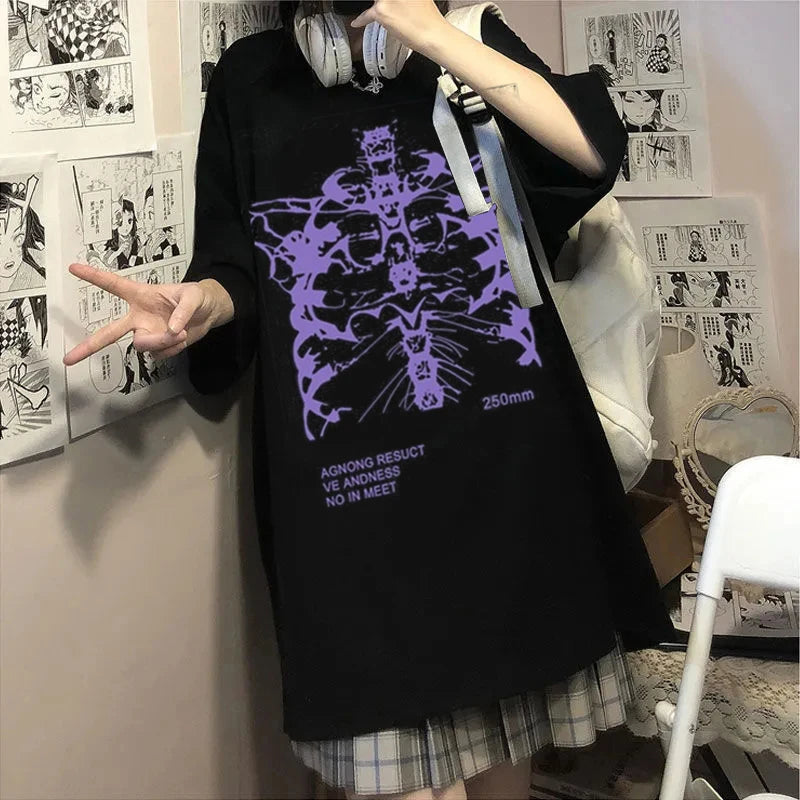 Men Skeleton Grunge Print Tshrits Y2k Harajuku Punk Hip Hop Goth Clothes