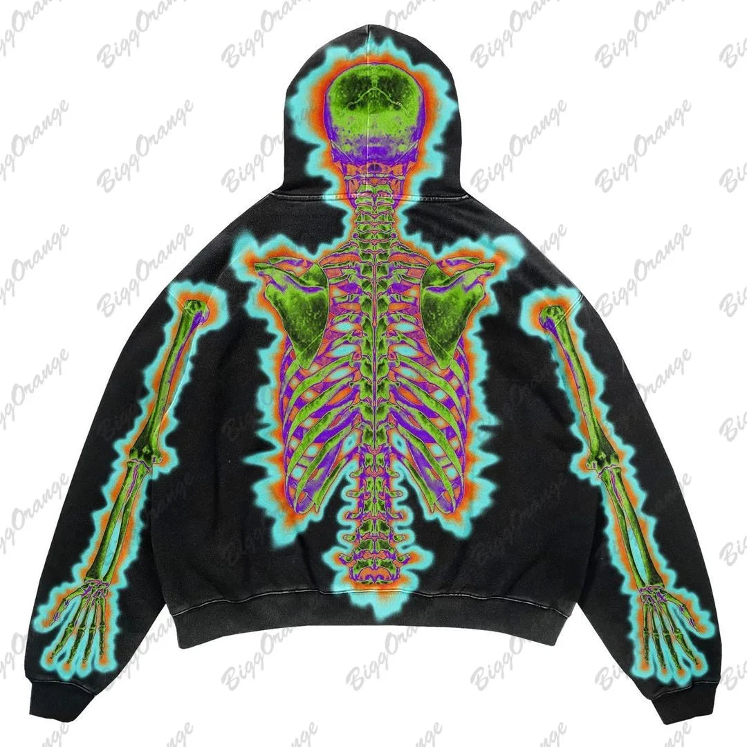 Unisex Y2K electric shock dark skeleton hooded sweater