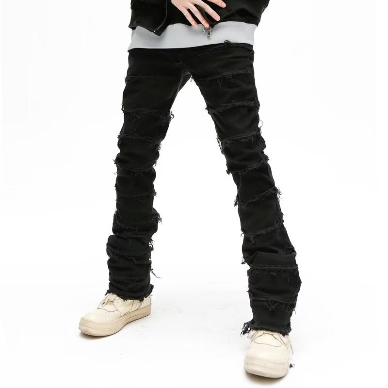 Men Dark Streetwear Black Baggy Grunge Stacked Jeans