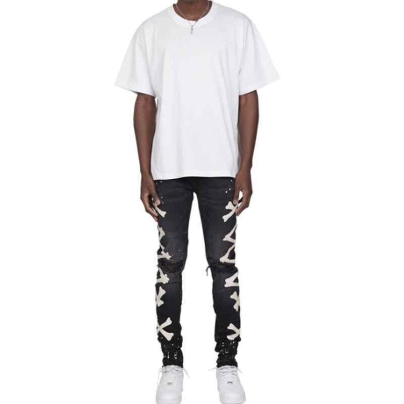 Men Stretch Slim Printed Bones Skinny Pants