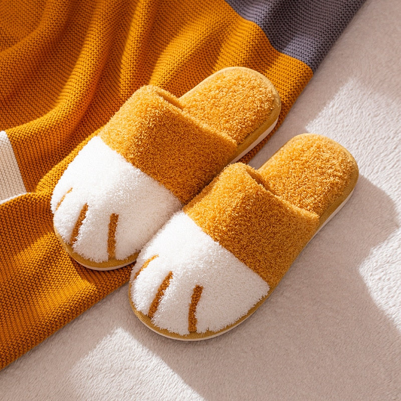 Women Winter Cute Cat Paw Designer House Fur Slippers