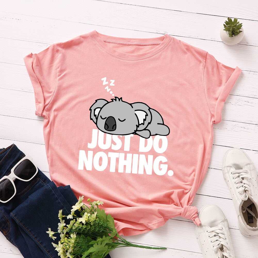 Women JFUNCY 2023 Lazy Koala Printed Graphic T Shirt