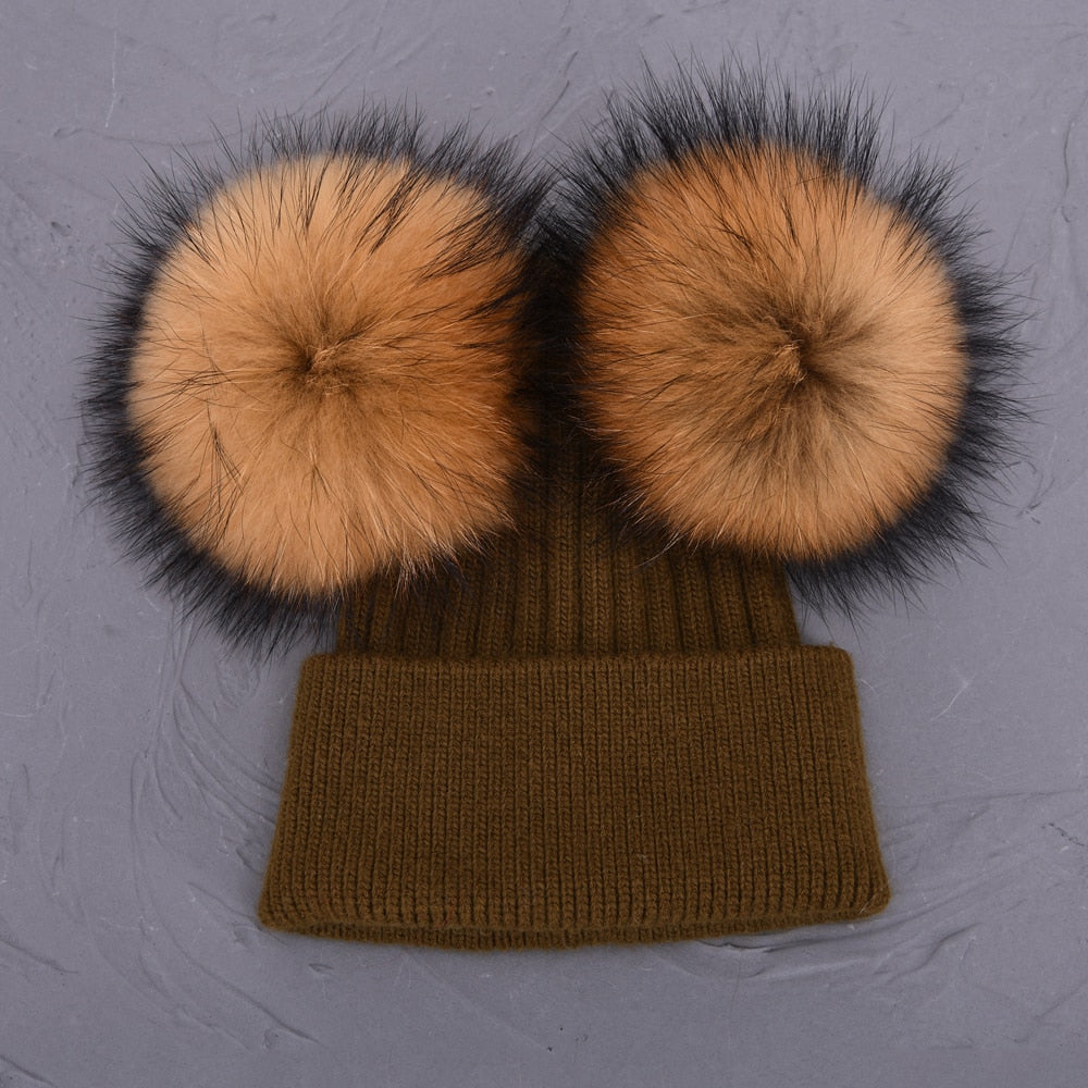 Double Fur Pompom Hat